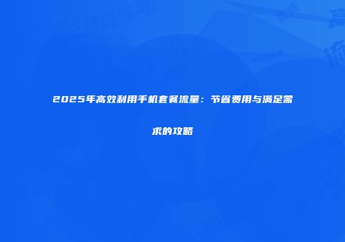 2025年高效利用手机套餐流量：节省费用与满足需求的攻略