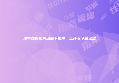沙特性价比高流量卡指南：选择与节省之道