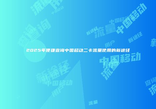 2025年便捷查询中国移动二卡流量使用的新途径