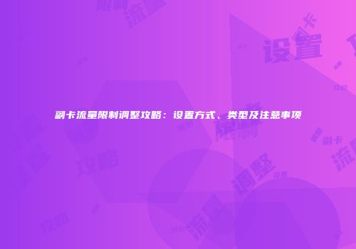 副卡流量限制调整攻略：设置方式、类型及注意事项