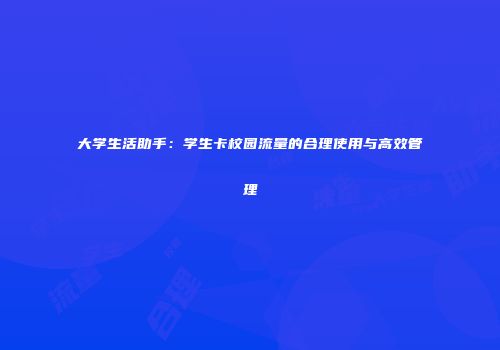 大学生活助手：学生卡校园流量的合理使用与高效管理