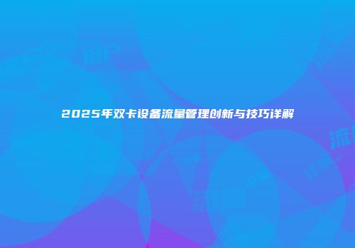 2025年双卡设备流量管理创新与技巧详解