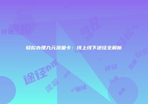 轻松办理九元流量卡：线上线下途径全解析
