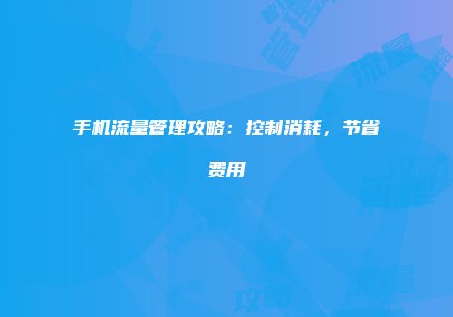 手机流量管理攻略：控制消耗，节省费用