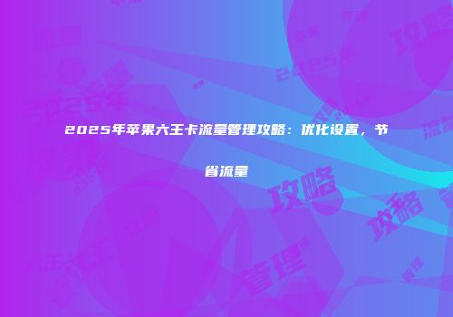 2025年苹果六王卡流量管理攻略：优化设置，节省流量