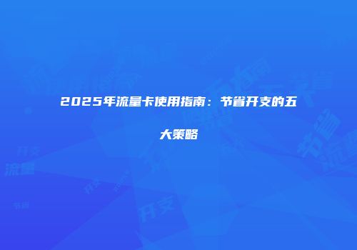 2025年流量卡使用指南：节省开支的五大策略