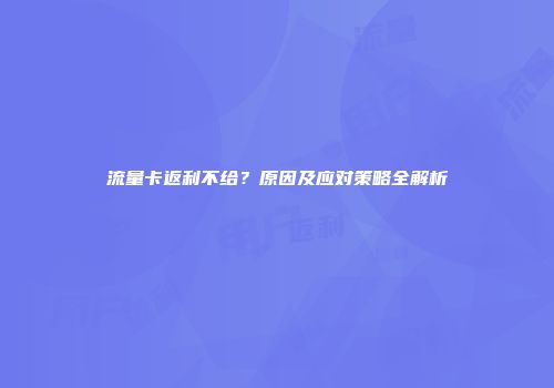 流量卡返利不给？原因及应对策略全解析