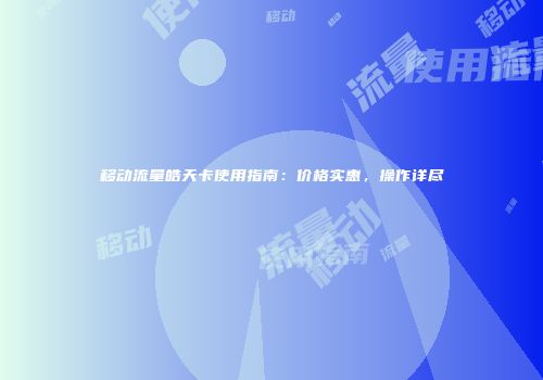 移动流量皓天卡使用指南：价格实惠，操作详尽