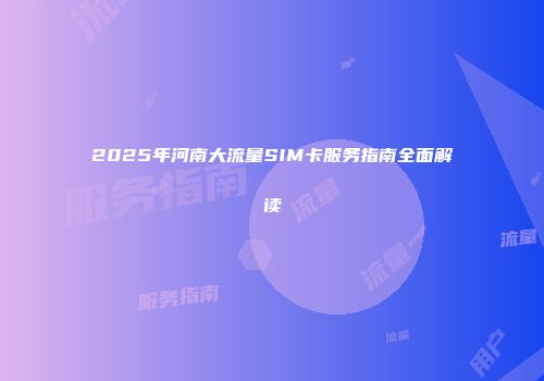 2025年河南大流量SIM卡服务指南全面解读