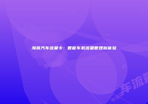 海豚汽车流量卡：智能车载流量管理新体验