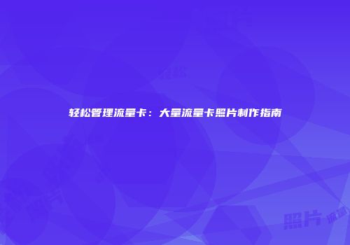 轻松管理流量卡：大量流量卡照片制作指南