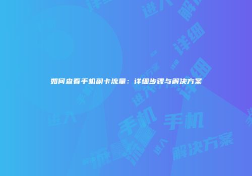 如何查看手机副卡流量：详细步骤与解决方案