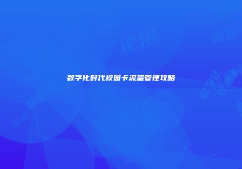 数字化时代校园卡流量管理攻略