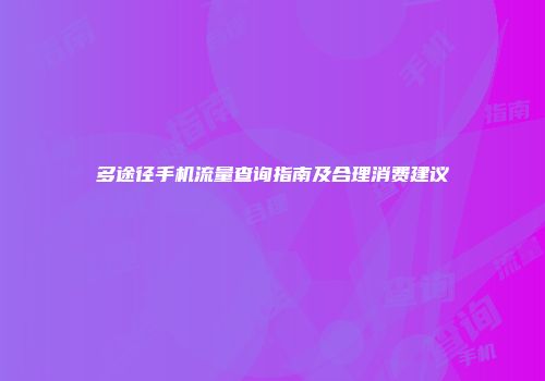 多途径手机流量查询指南及合理消费建议