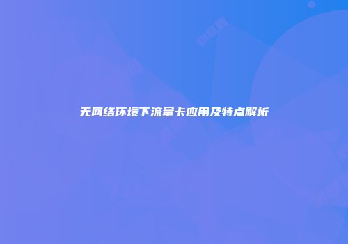 无网络环境下流量卡应用及特点解析