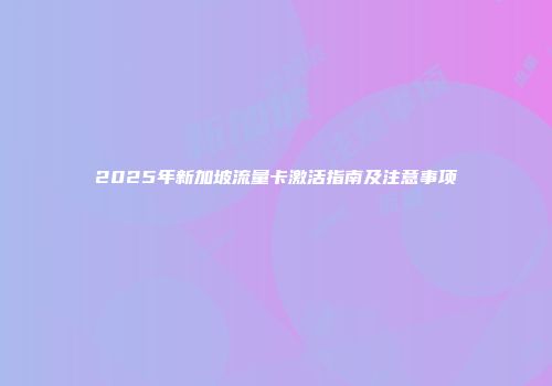 2025年新加坡流量卡激活指南及注意事项