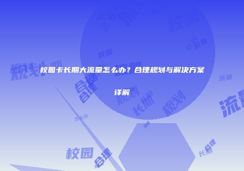 校园卡长期大流量怎么办？合理规划与解决方案详解