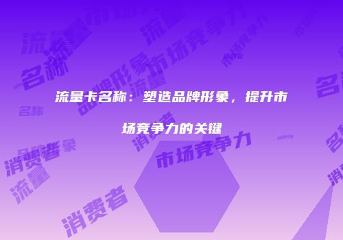 流量卡名称：塑造品牌形象，提升市场竞争力的关键