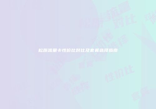 松原流量卡性价比对比及套餐选择指南
