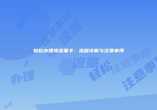 轻松办理免流量卡：流程详解与注意事项