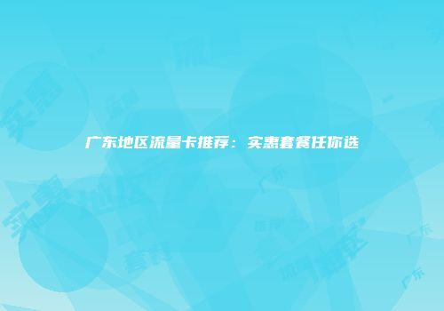 广东地区流量卡推荐：实惠套餐任你选