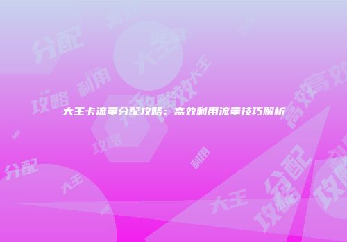 大王卡流量分配攻略：高效利用流量技巧解析