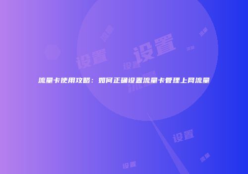 流量卡使用攻略：如何正确设置流量卡管理上网流量
