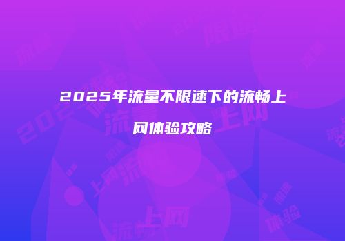 2025年流量不限速下的流畅上网体验攻略