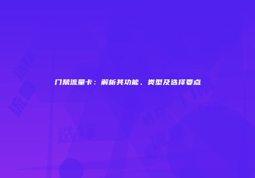 门禁流量卡：解析其功能、类型及选择要点