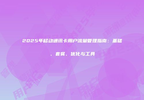 2025年移动通讯卡用户流量管理指南：基础、套餐、优化与工具