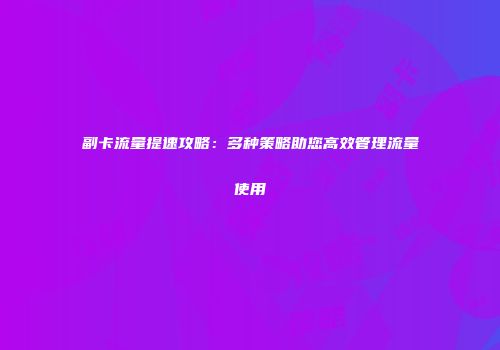 副卡流量提速攻略：多种策略助您高效管理流量使用