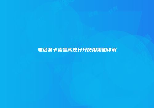 电话套卡流量高效分开使用策略详解