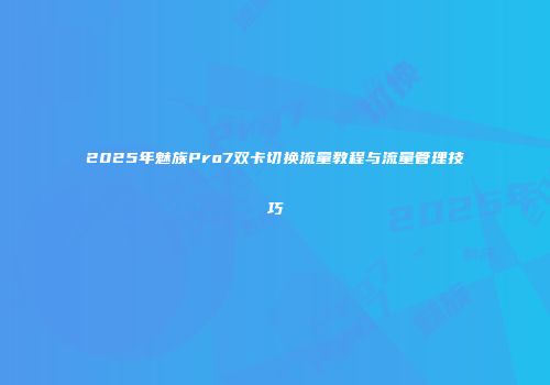 2025年魅族Pro7双卡切换流量教程与流量管理技巧