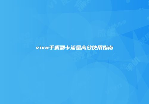 vivo手机副卡流量高效使用指南