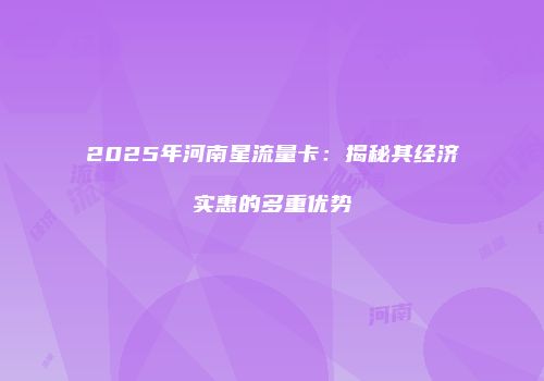 2025年河南星流量卡：揭秘其经济实惠的多重优势