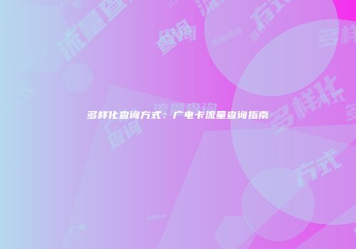多样化查询方式：广电卡流量查询指南