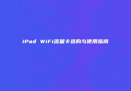 iPad WiFi流量卡选购与使用指南