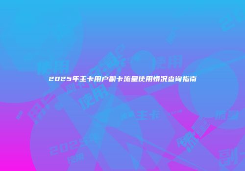 2025年主卡用户副卡流量使用情况查询指南