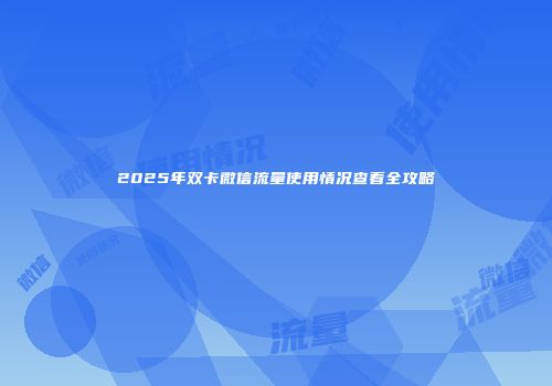 2025年双卡微信流量使用情况查看全攻略