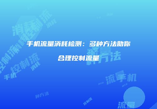 手机流量消耗检测：多种方法助你合理控制流量