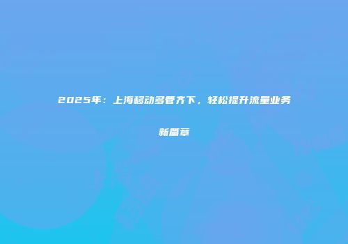 2025年：上海移动多管齐下，轻松提升流量业务新篇章