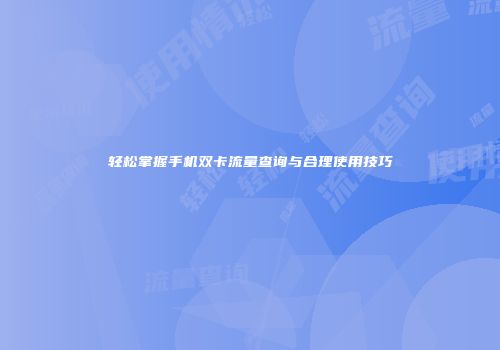 轻松掌握手机双卡流量查询与合理使用技巧