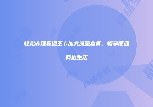 轻松办理联通王卡加大流量套餐，畅享便捷网络生活