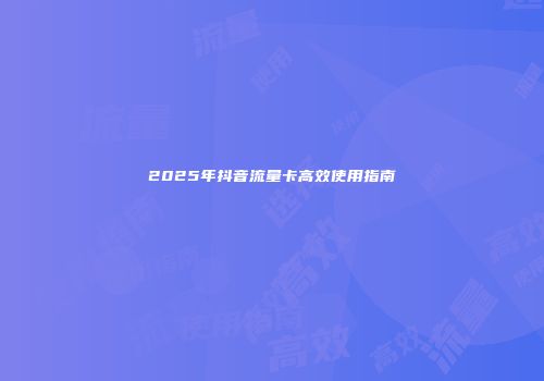 2025年抖音流量卡高效使用指南