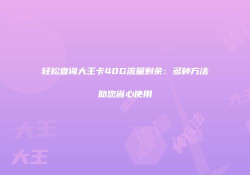 轻松查询大王卡40G流量剩余：多种方法助您省心使用