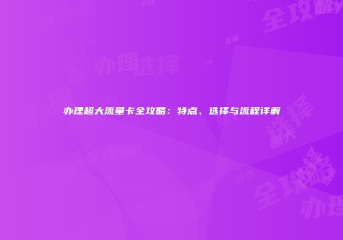 办理超大流量卡全攻略：特点、选择与流程详解