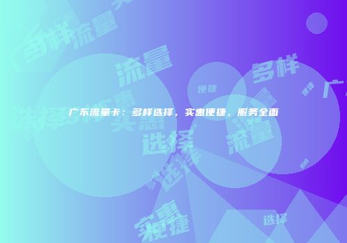 广东流量卡：多样选择，实惠便捷，服务全面