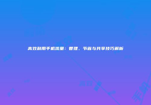 高效利用手机流量：管理、节省与共享技巧解析
