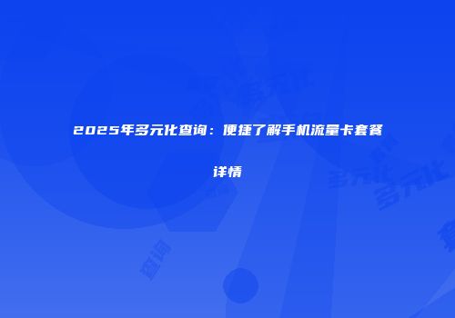 2025年多元化查询：便捷了解手机流量卡套餐详情