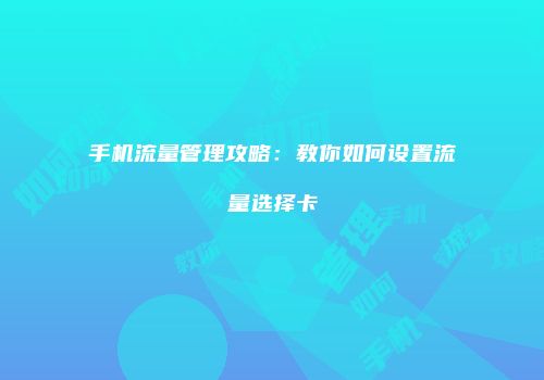 手机流量管理攻略：教你如何设置流量选择卡